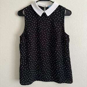 CECE Sleeveless Collared Top with Triangle Pattern Black Size Small